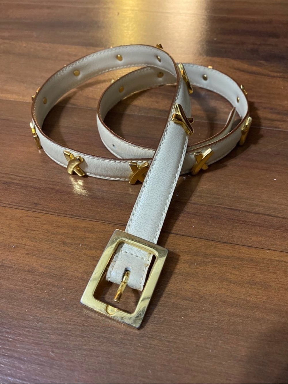 Paloma Picasso belt - Vintage - White Leather Gold-Accent Women's Belt - Sz 75